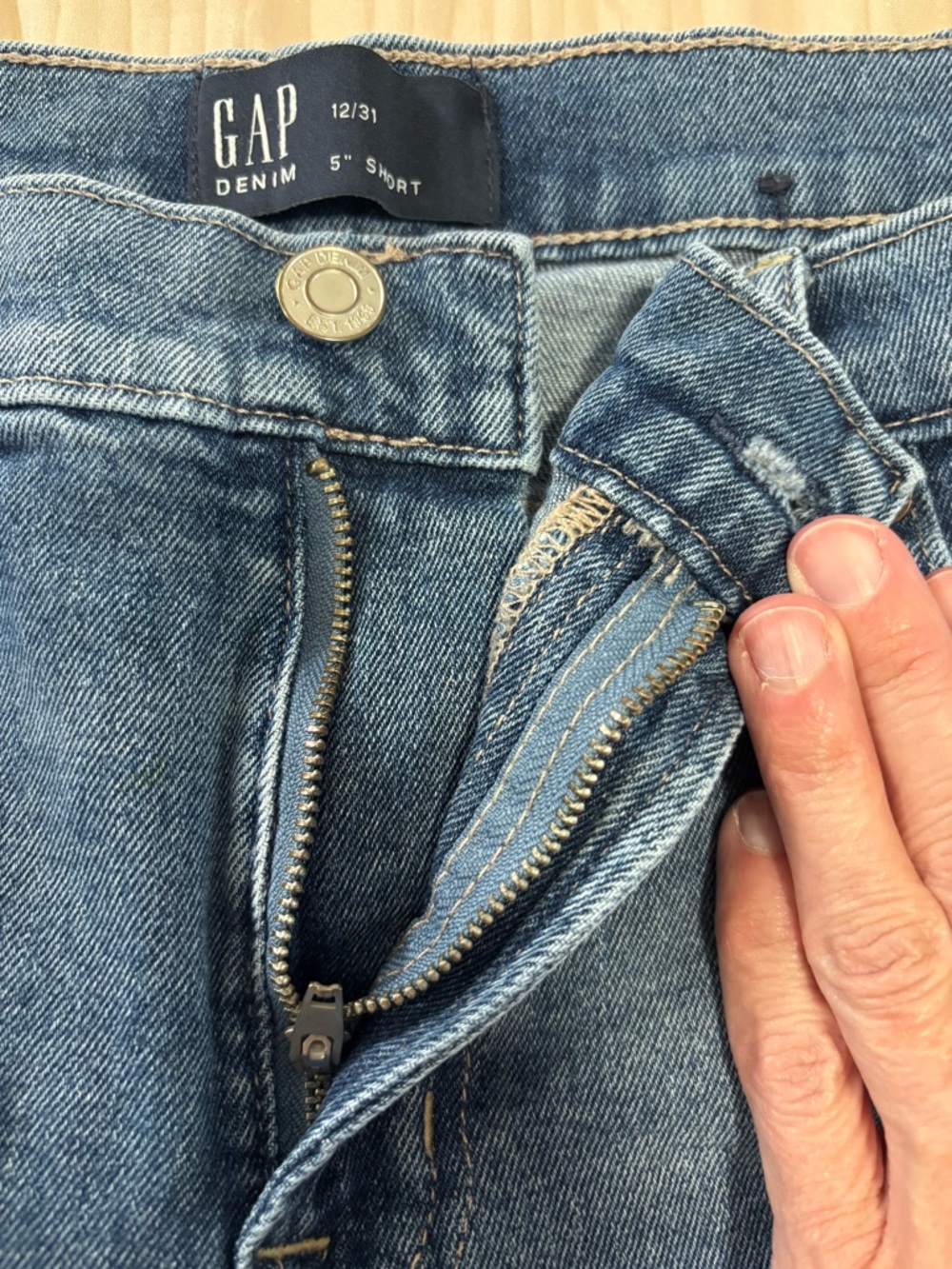GAP Distressed Rolled Hem Denim Shorts - Medium Blue - Picture 3 of 4
